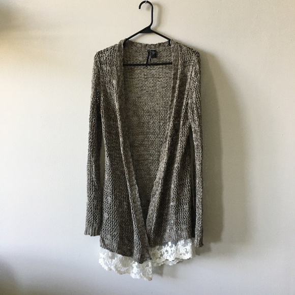 So It Is Sweaters - So It Is open front duster sweater lace trim small